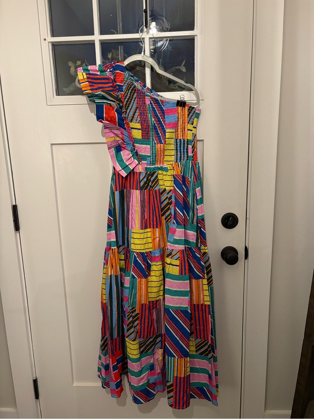 entro Multicolor One-Shoulder Ruffle Maxi Dress